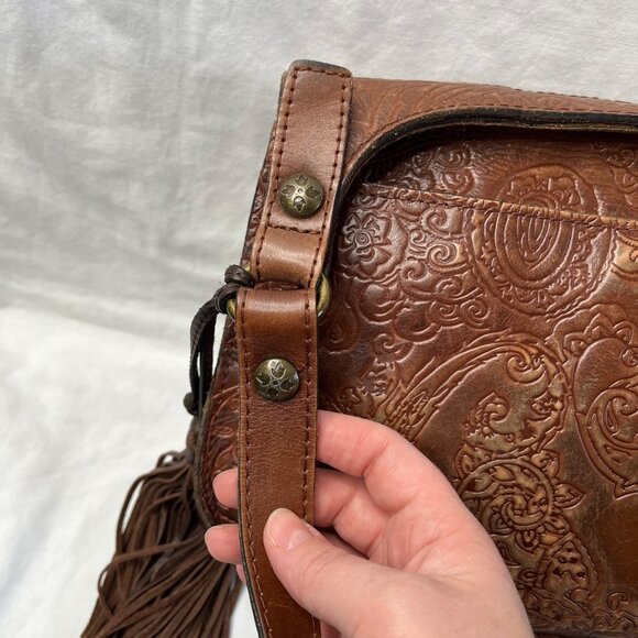 Patricia Nash Tooled Leather Crossbody Western Boho Saddle Bag - Picture 5 of 16